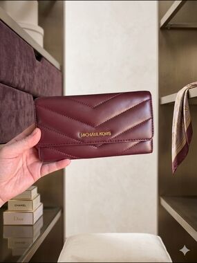 Michael Kors Jet Set Travel Large Trifold Wallet - Oxblood (NWT)